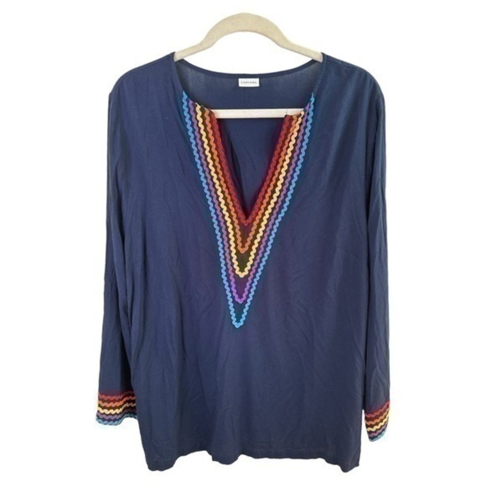 Lascana Top Womens L 12 Tunic Navy V Neck Long Sleeve Viscose Lightweight Office